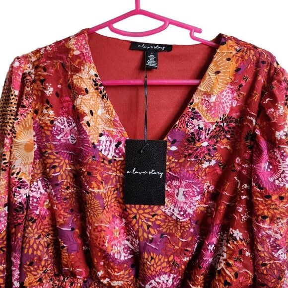 A Love Story Pomono Sunburst Puff Sleeve NWT Top Size Large - Picture 3 of 8